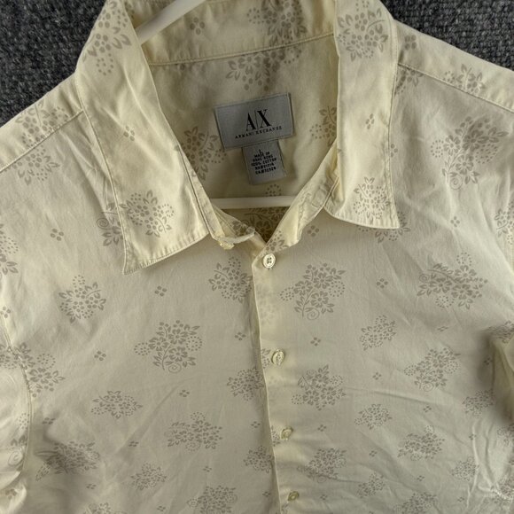 Armani Exchange Women Long Sleeve Button Up Shirt Floral Large Ivory Point - Picture 2 of 16